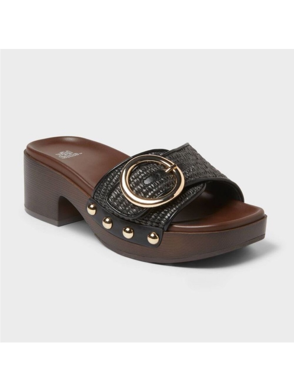 Black Woven Slide Sandal Gold Buckle Retro NEW Wild Fable Zenana 9.5 Clog Studs